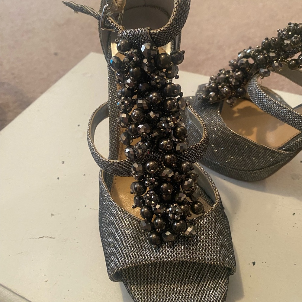 Gianni Bini Embellished Metallic Gray Women's Dress Sandals